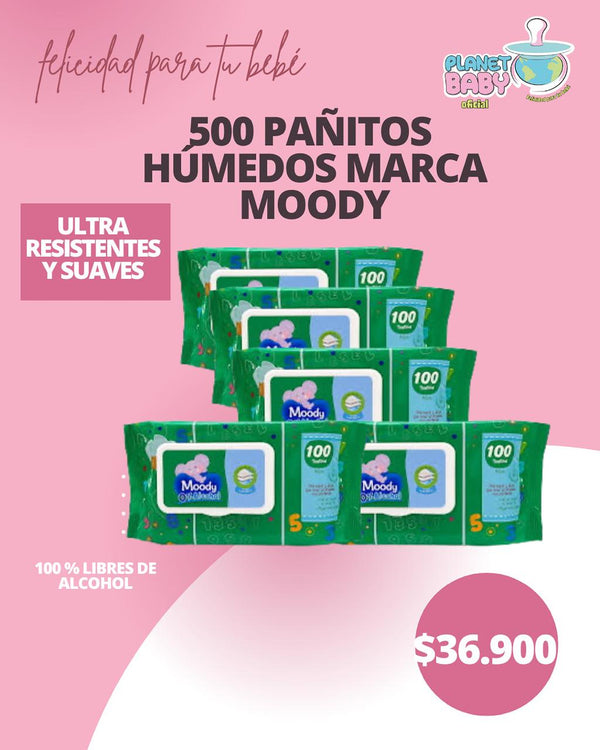 PAÑITOS HÚMEDOS MOODY X 100 UNDS X 5 PAQUETES