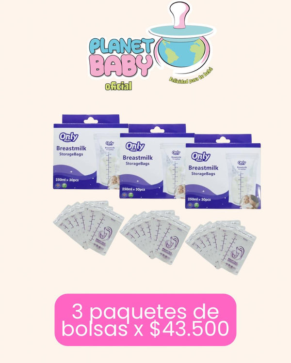 3 CAJAS DE BOLSAS DE ALMACENAMIENTO ONLY 250 ML 30 PZS PROMO
